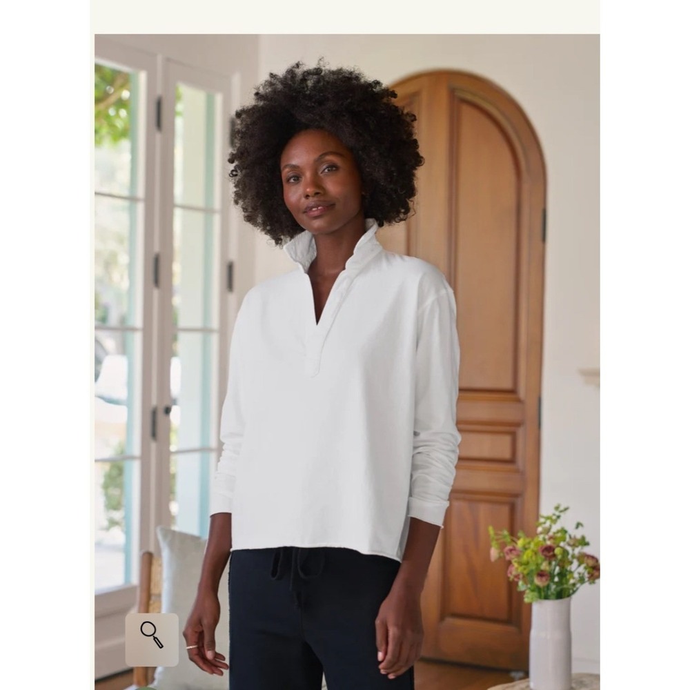 Frank & Eileen Womens White Long Sleeve Top Stand Collar  Raw Hem Casual Blouse